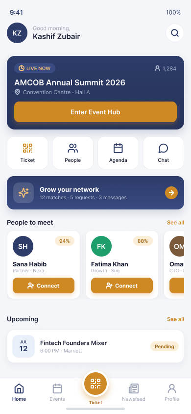 AMCOB app — Home
